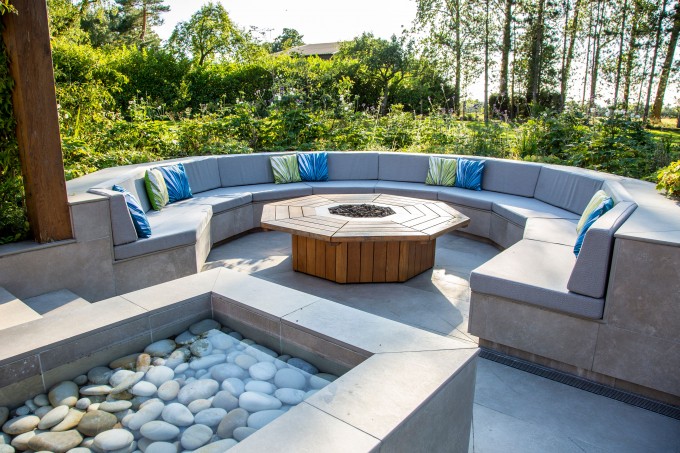 seating and water feature